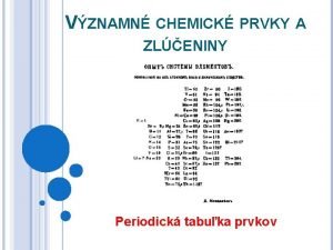 VZNAMN CHEMICK PRVKY A ZLENINY Periodick tabuka prvkov