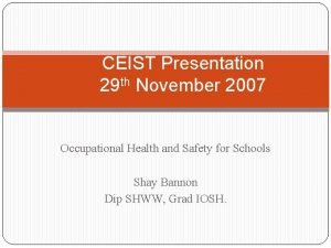 CEIST Presentation 29 th November 2007 Occupational Health