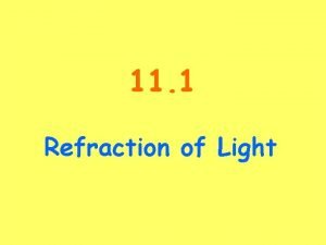 11 1 Refraction of Light Refraction Refraction the