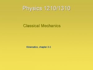 Physics 12101310 Classical Mechanics Kinematics chapter 2 3