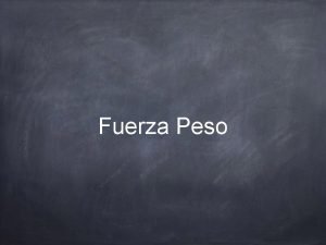 Fuerza Peso Objetivo de la clase Comprender el