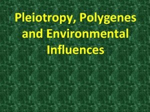 Pleiotropy Polygenes and Environmental Influences Pleiotropy Most genes