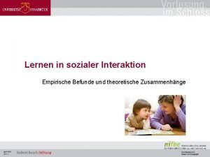 Lernen in sozialer Interaktion Empirische Befunde und theoretische