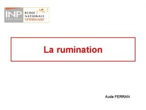 La rumination Aude FERRAN Introduction n Rumination du