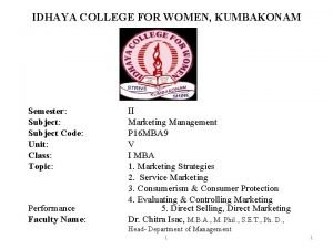 IDHAYA COLLEGE FOR WOMEN KUMBAKONAM Semester Subject Code