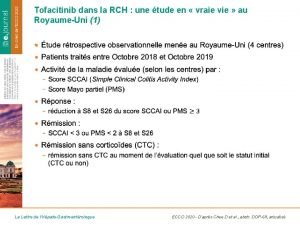 Tofacitinib dans la RCH une tude en vraie