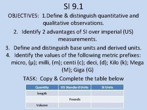 SI 9 1 OBJECTIVES 1 Define distinguish quantitative