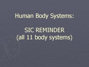 Human Body Systems SIC REMINDER all 11 body