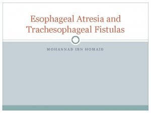 Esophageal Atresia and Trachesophageal Fistulas MOHANNAD IBN HOMAID