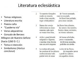 Literatura eclesistica Temas religiosos Literatura escrita Poesa culta