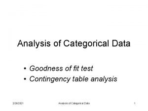 Analysis of Categorical Data Goodness of fit test