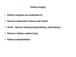 Kidney surgery Kidney surgeries are undergone to Remove