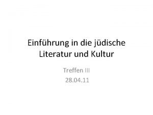 Einfhrung in die jdische Literatur und Kultur Treffen