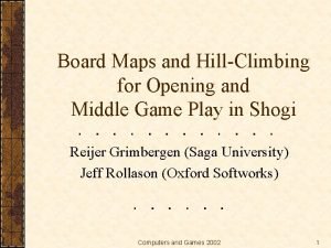 Board Maps and HillClimbing for Opening and Middle