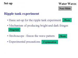 Setup Water Waves Next Slide Ripple tank experiment