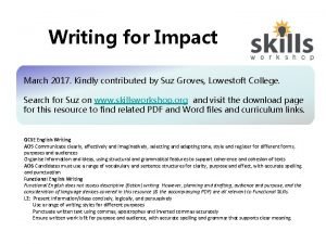 Writing for Impact March 2017 Kindly contributed by