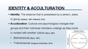 IDENTITY ACCULTURATION Identity The essence that is possessed