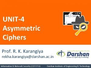 UNIT4 Asymmetric Ciphers Prof R K Karangiya rekha