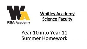 Whitley Academy Science Faculty Year 10 into Year