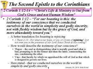 The Second Epistle to the Corinthians 2 Corinth