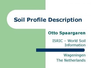 Soil Profile Description Otto Spaargaren ISRIC World Soil