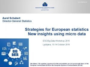 ECBUNRESTRICTED Aurel Schubert DirectorGeneral Statistics Strategies for European