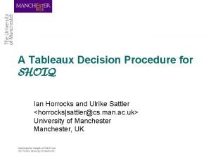 A Tableaux Decision Procedure for SHOIQ Ian Horrocks