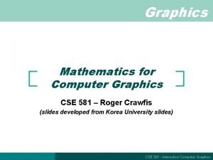 Graphics Mathematics for Computer Graphics CSE 581 Roger