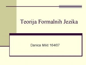 Teorija Formalnih Jezika Danica Mili 16407 n Savremeni