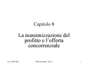 Capitolo 8 La massimizzazione del profitto e lofferta