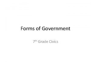 Forms of Government 7 th Grade Civics AUTOCRACY