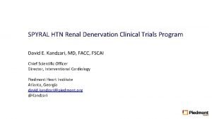 SPYRAL HTN Renal Denervation Clinical Trials Program David