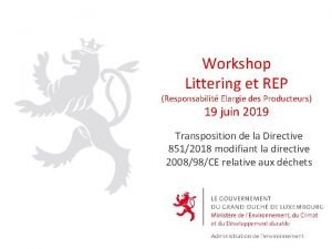 Workshop Littering et REP Responsabilit Elargie des Producteurs