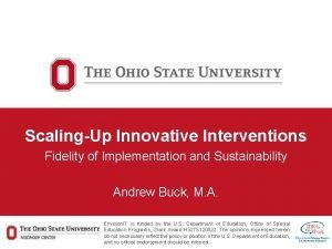 ScalingUp Innovative Interventions Fidelity of Implementation and Sustainability