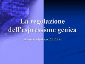 La regolazione dellespressione genica Anno scolastico 200506 Il