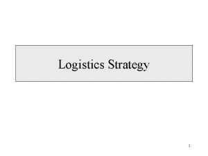Logistics Strategy 1 Definitions 1 Logistics Logistics is