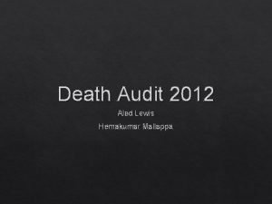 Death Audit 2012 Aled Lewis Hemakumar Mallappa Background