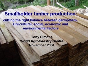 Smallholder timber production cutting the right balance between