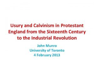 Usury and Calvinism in Protestant England from the