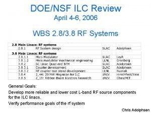 DOENSF ILC Review April 4 6 2006 WBS