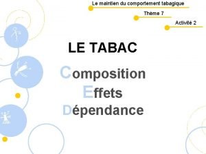 Le maintien du comportement tabagique Thme 7 Activit