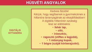 HSVTI ANGYALOK DIGITLIS HITTANRA Kedves Szlk Krjk hogy