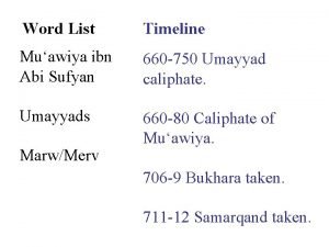 Word List Timeline Muawiya ibn Abi Sufyan 660