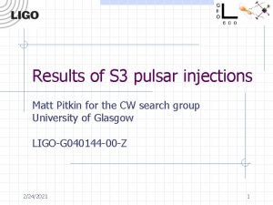Results of S 3 pulsar injections Matt Pitkin