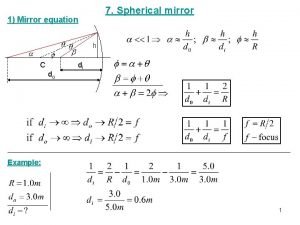 Spherical mirror equation Spherical mirror equation