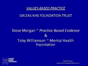 VALUESBASED PRACTICE OXLEAS NHS FOUNDATION TRUST Steve Morgan