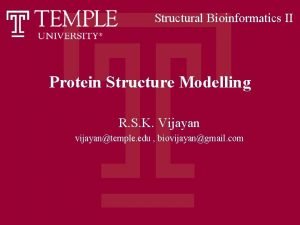 Structural Bioinformatics II Protein Structure Modelling R S