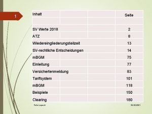 1 Inhalt Seite SV Werte 2018 2 ATZ