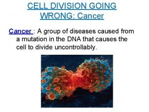 CELL DIVISION GOING WRONG Cancer A group of