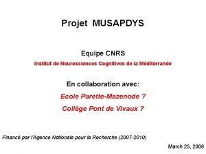 Projet MUSAPDYS Equipe CNRS Institut de Neurosciences Cognitives